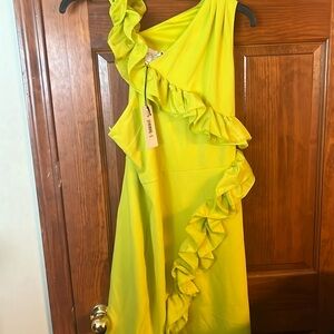 New One33 Social Asymmetric Ruffle Dress 8 $330 NWT Unique